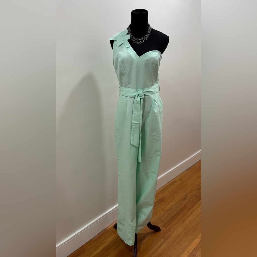 454. Chicways Sleeveless Mint Wide-Leg Jumpsuit with Tie Waist